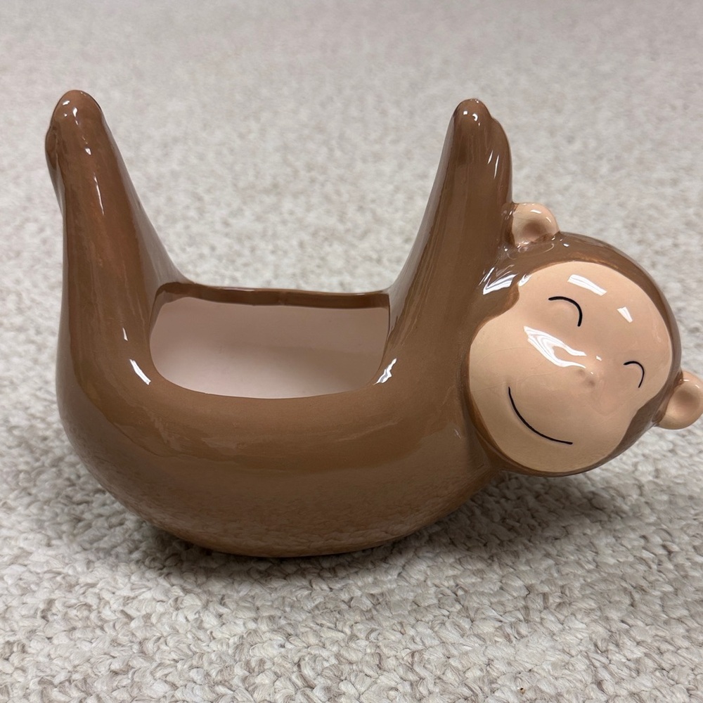 Ceramic Monkey Planter in Warm Brown